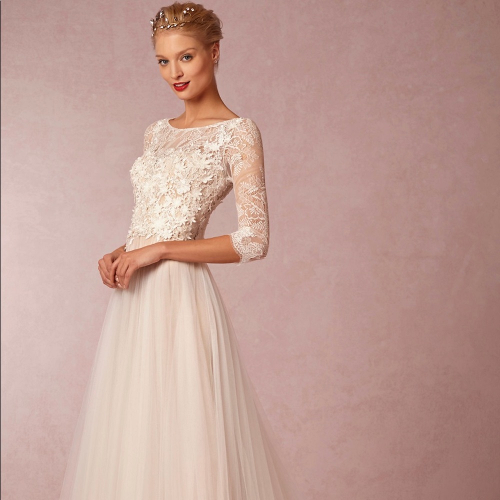 BHLDN Cream Long Sleeve Lace Dress